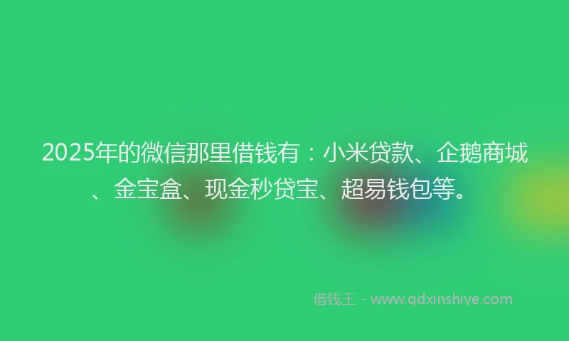 2025年的微信那里借钱有：小米贷款、企鹅商城、金宝盒、现金秒贷宝、超易钱包等。
