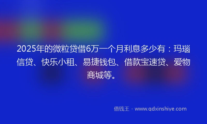 2025年的微粒贷借6万一个月利息多少有：玛瑙信贷、快乐小租、易捷钱包、借款宝速贷、爱物商城等。