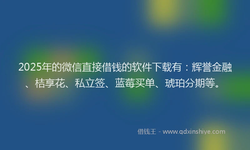 2025年的微信直接借钱的软件下载有:辉誉金融、桔享花、私立签、蓝莓买单、琥珀分期等。