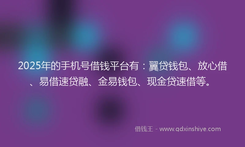 2025年的手机号借钱平台有：翼贷钱包、放心借、易借速贷融、金易钱包、现金贷速借等。