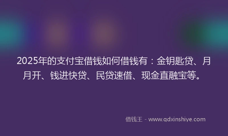 2025年的支付宝借钱如何借钱有：金钥匙贷、月月开、钱进快贷、民贷速借、现金直融宝等。