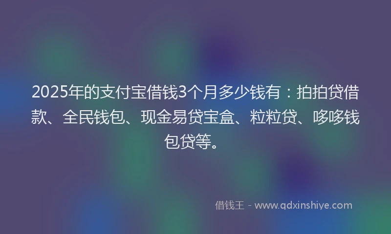2025年的支付宝借钱3个月多少钱有：拍拍贷借款、全民钱包、现金易贷宝盒、粒粒贷、哆哆钱包贷等。