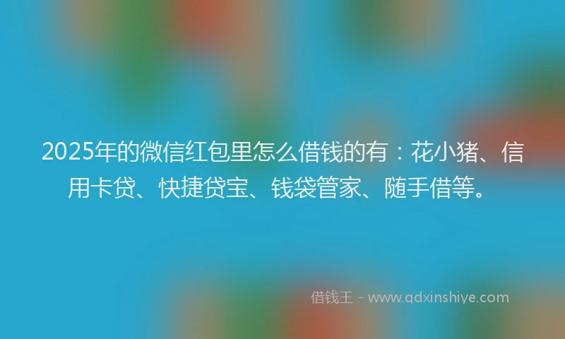 2025年的微信红包里怎么借钱的有:花小猪、信用卡贷、快捷贷宝、钱袋管家、随手借等。
