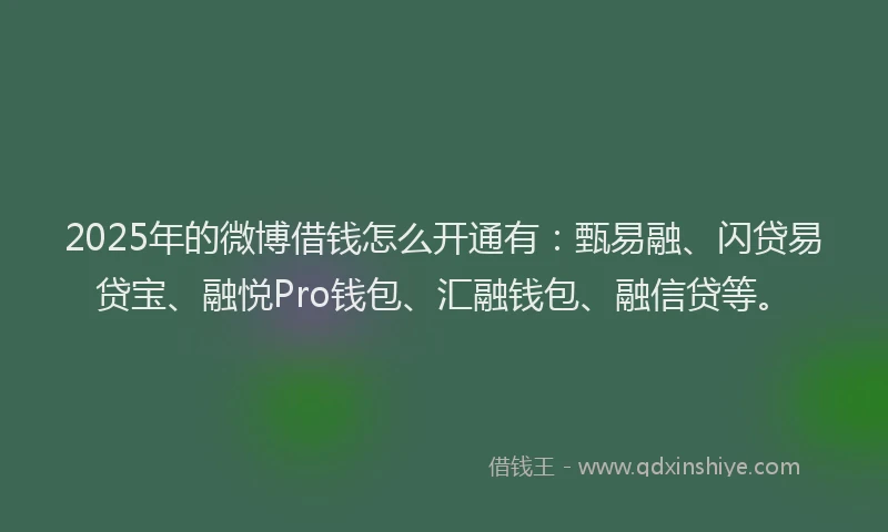 2025年的微博借钱怎么开通有：甄易融、闪贷易贷宝、融悦Pro钱包、汇融钱包、融信贷等。
