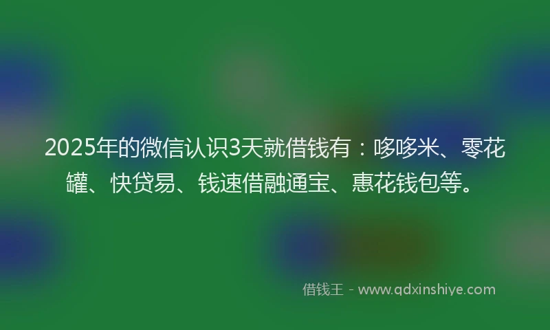 2025年的微信认识3天就借钱有：哆哆米、零花罐、快贷易、钱速借融通宝、惠花钱包等。