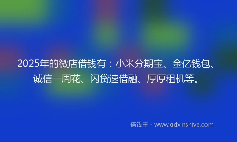 2025年的微店借钱有：小米分期宝、金亿钱包、诚信一周花、闪贷速借融、厚厚租机等。