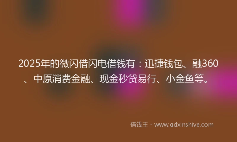 2025年的微闪借闪电借钱有：迅捷钱包、融360、中原消费金融、现金秒贷易行、小金鱼等。