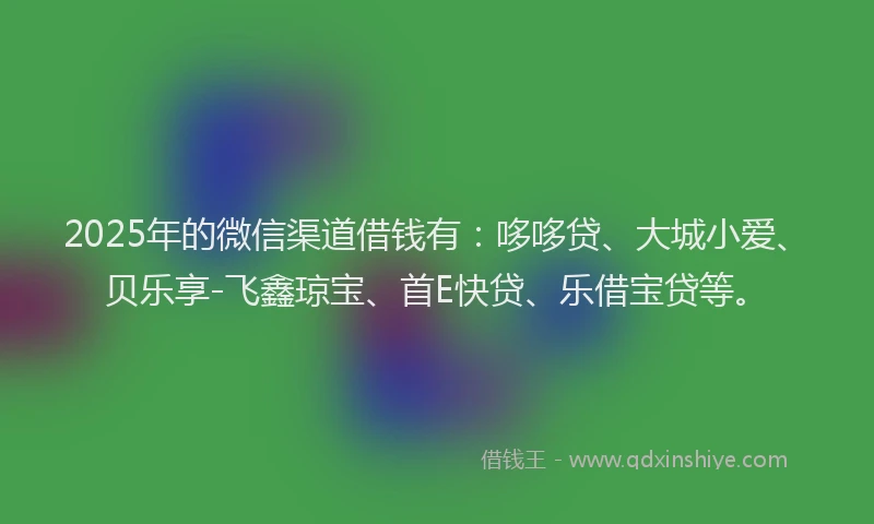 2025年的微信渠道借钱有：哆哆贷、大城小爱、贝乐享-飞鑫琼宝、首E快贷、乐借宝贷等。