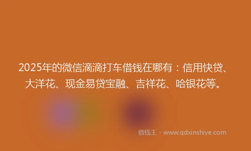 2025年的微信滴滴打车借钱在哪有：信用快贷、大洋花、现金易贷宝融、吉祥花、哈银花等。