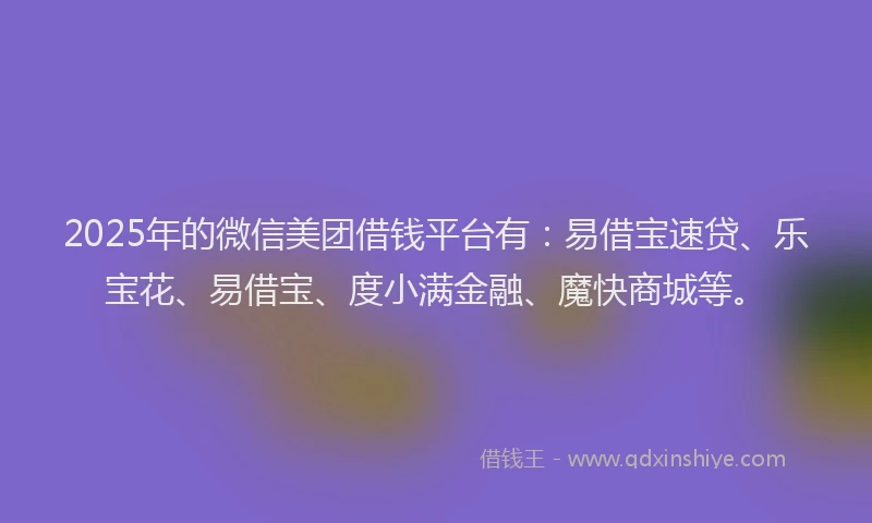 2025年的微信美团借钱平台有：易借宝速贷、乐宝花、易借宝、度小满金融、魔快商城等。