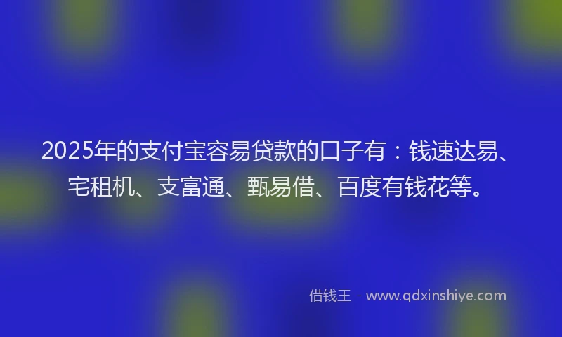 2025年的支付宝容易贷款的口子有：钱速达易、宅租机、支富通、甄易借、百度有钱花等。