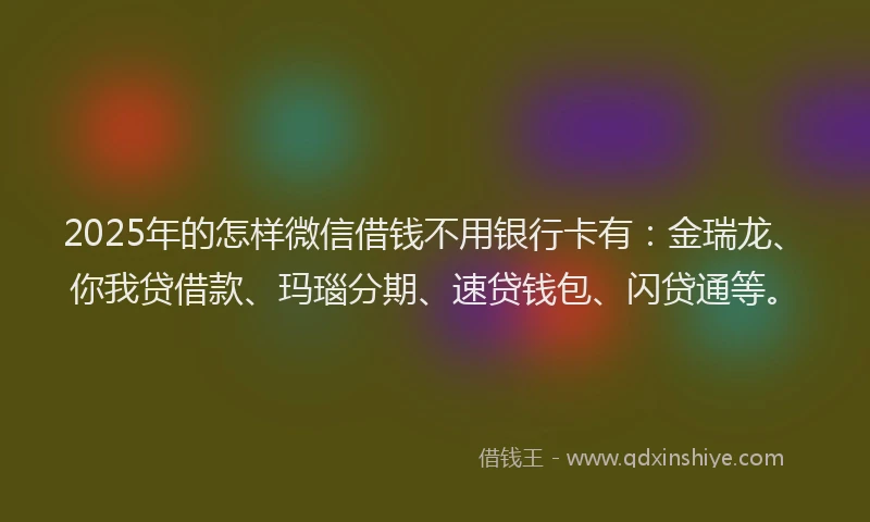 2025年的怎样微信借钱不用银行卡有：金瑞龙、你我贷借款、玛瑙分期、速贷钱包、闪贷通等。