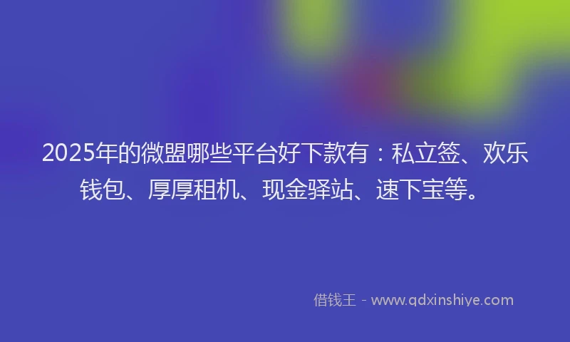 2025年的微盟哪些平台好下款有：私立签、欢乐钱包、厚厚租机、现金驿站、速下宝等。