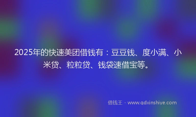 2025年的快速美团借钱有：豆豆钱、度小满、小米贷、粒粒贷、钱袋速借宝等。