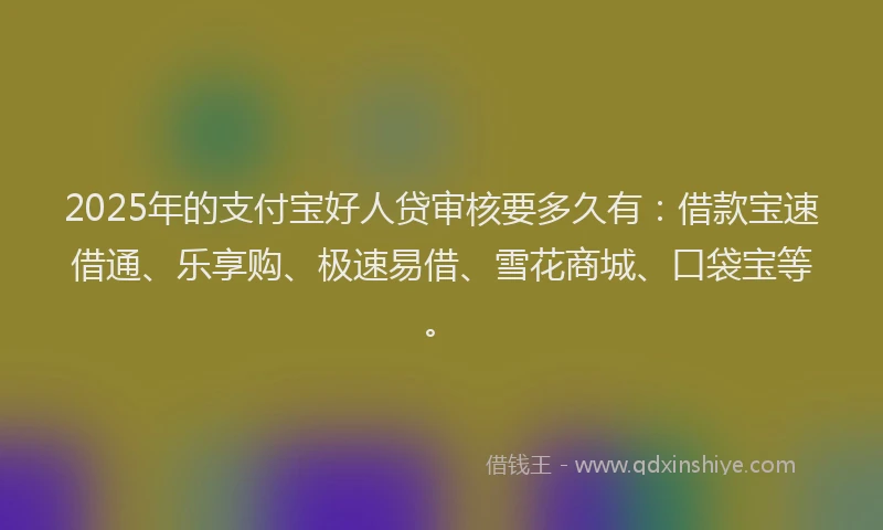 2025年的支付宝好人贷审核要多久有：借款宝速借通、乐享购、极速易借、雪花商城、口袋宝等。