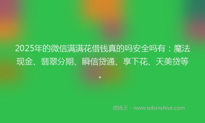 2025年的微信满满花借钱真的吗安全吗有：魔法现金、翡翠分期、瞬信贷通、享下花、天美贷等。