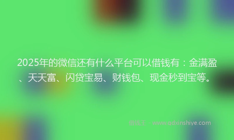 2025年的微信还有什么平台可以借钱有：金满盈、天天富、闪贷宝易、财钱包、现金秒到宝等。