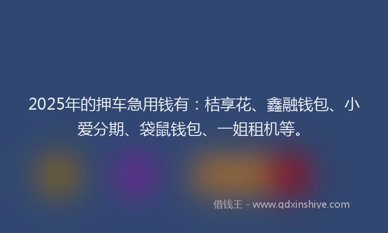 2025年的押车急用钱有：桔享花、鑫融钱包、小爱分期、袋鼠钱包、一姐租机等。