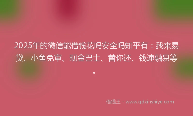 2025年的微信能借钱花吗安全吗知乎有：我来易贷、小鱼免审、现金巴士、替你还、钱速融易等。