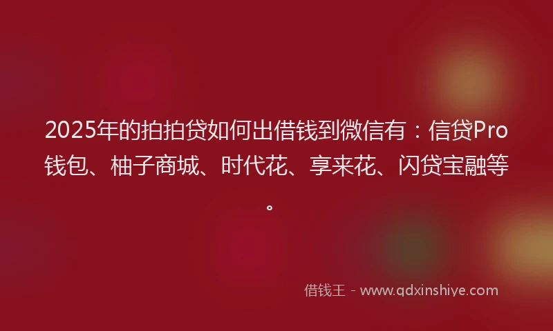 2025年的拍拍贷如何出借钱到微信有：信贷Pro钱包、柚子商城、时代花、享来花、闪贷宝融等。
