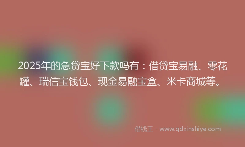 2025年的急贷宝好下款吗有：借贷宝易融、零花罐、瑞信宝钱包、现金易融宝盒、米卡商城等。