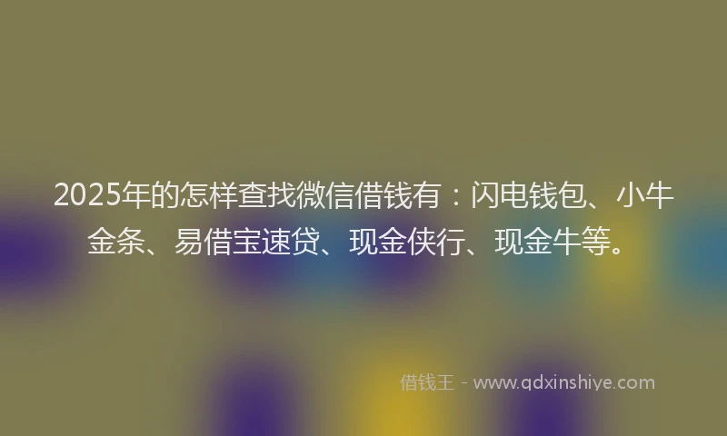 2025年的怎样查找微信借钱有：闪电钱包、小牛金条、易借宝速贷、现金侠行、现金牛等。