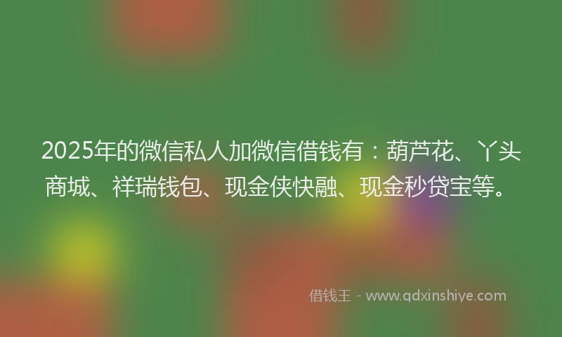 2025年的微信私人加微信借钱有：葫芦花、丫头商城、祥瑞钱包、现金侠快融、现金秒贷宝等。
