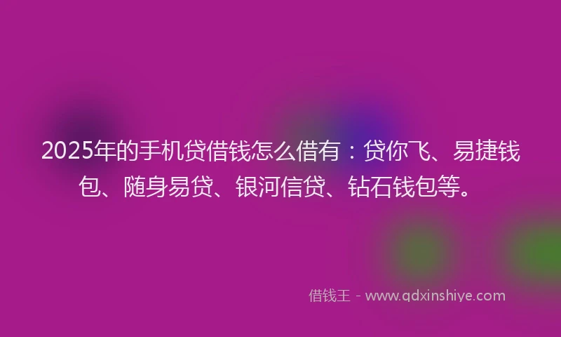 2025年的手机贷借钱怎么借有：贷你飞、易捷钱包、随身易贷、银河信贷、钻石钱包等。