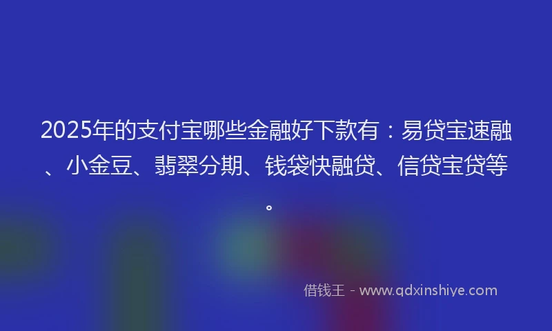 2025年的支付宝哪些金融好下款有：易贷宝速融、小金豆、翡翠分期、钱袋快融贷、信贷宝贷等。