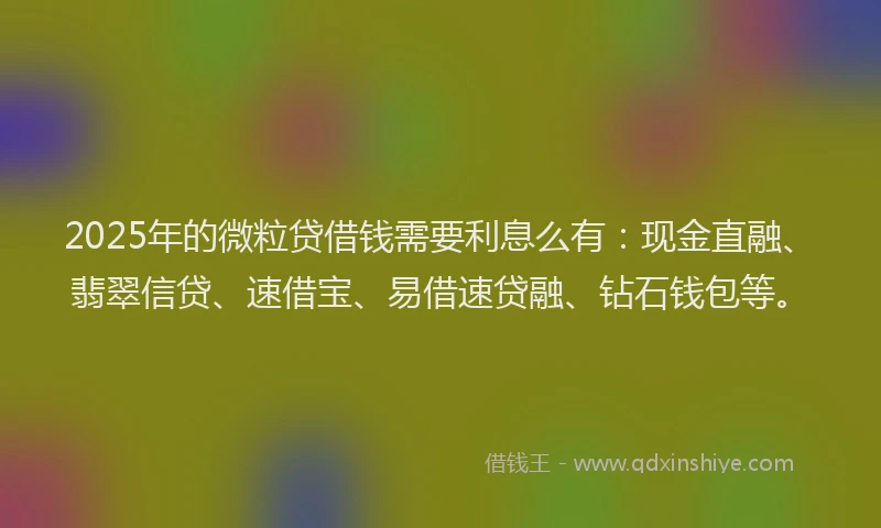 2025年的微粒贷借钱需要利息么有：现金直融、翡翠信贷、速借宝、易借速贷融、钻石钱包等。