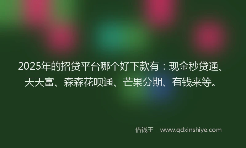 2025年的招贷平台哪个好下款有：现金秒贷通、天天富、森森花呗通、芒果分期、有钱来等。