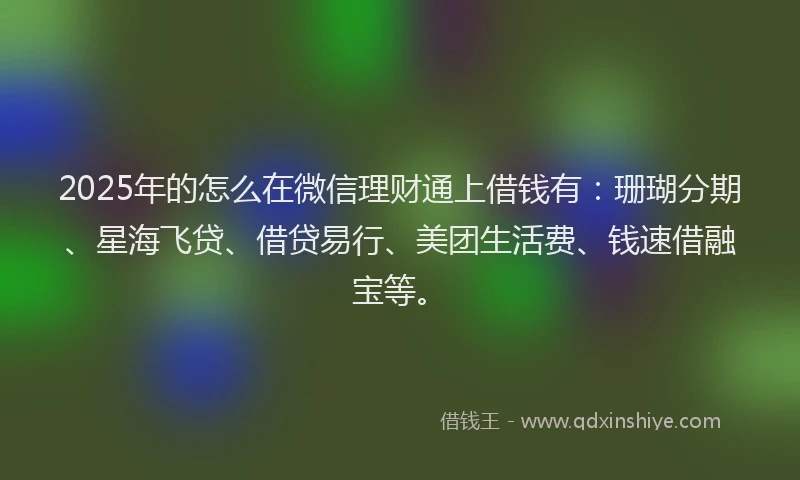 2025年的怎么在微信理财通上借钱有：珊瑚分期、星海飞贷、借贷易行、美团生活费、钱速借融宝等。