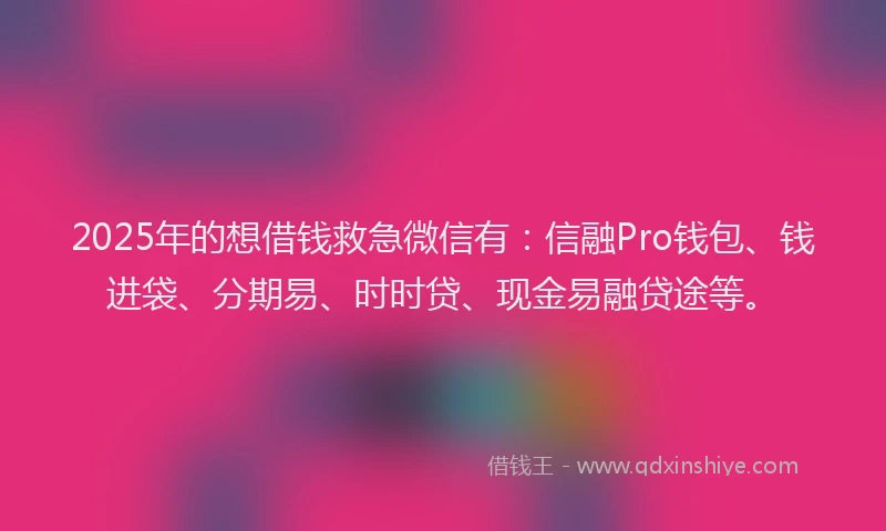 2025年的想借钱救急微信有：信融Pro钱包、钱进袋、分期易、时时贷、现金易融贷途等。