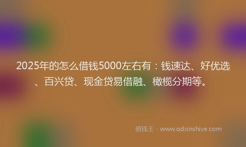 2025年的怎么借钱5000左右有：钱速达、好优选、百兴贷、现金贷易借融、橄榄分期等。