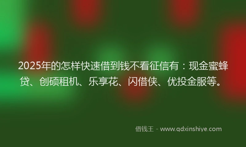2025年的怎样快速借到钱不看征信有：现金蜜蜂贷、创硕租机、乐享花、闪借侠、优投金服等。