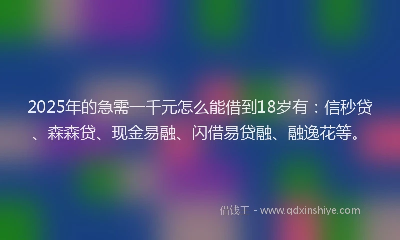 2025年的急需一千元怎么能借到18岁有：信秒贷、森森贷、现金易融、闪借易贷融、融逸花等。