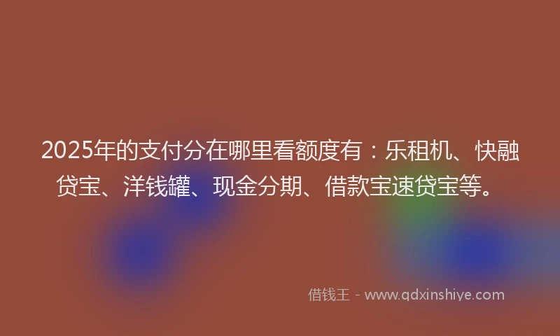 2025年的支付分在哪里看额度有：乐租机、快融贷宝、洋钱罐、现金分期、借款宝速贷宝等。
