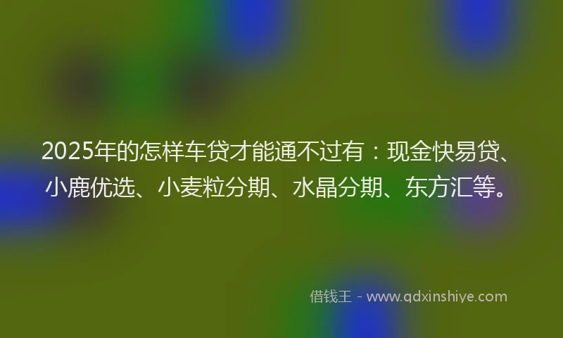 2025年的怎样车贷才能通不过有：现金快易贷、小鹿优选、小麦粒分期、水晶分期、东方汇等。