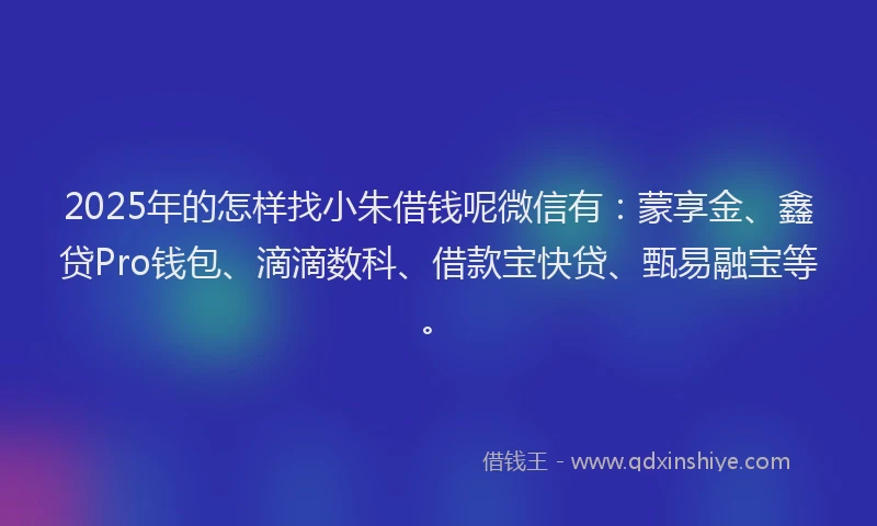2025年的怎样找小朱借钱呢微信有：蒙享金、鑫贷Pro钱包、滴滴数科、借款宝快贷、甄易融宝等。