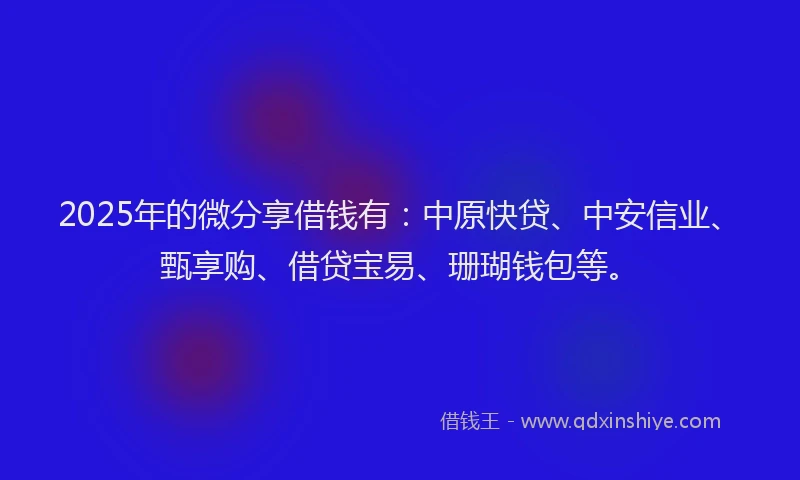 2025年的微分享借钱有：中原快贷、中安信业、甄享购、借贷宝易、珊瑚钱包等。