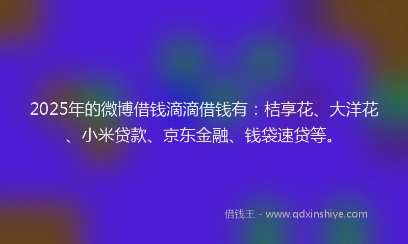 2025年的微博借钱滴滴借钱有：桔享花、大洋花、小米贷款、京东金融、钱袋速贷等。