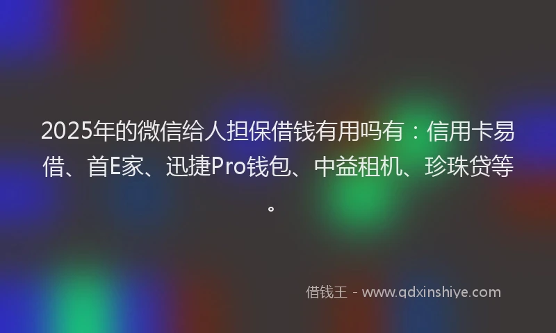 2025年的微信给人担保借钱有用吗有：信用卡易借、首E家、迅捷Pro钱包、中益租机、珍珠贷等。