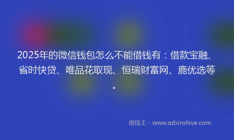 2025年的微信钱包怎么不能借钱有：借款宝融、省时快贷、唯品花取现、恒瑞财富网、鹿优选等。