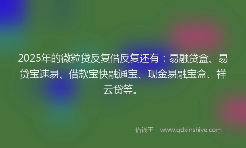 2025年的微粒贷反复借反复还有：易融贷盒、易贷宝速易、借款宝快融通宝、现金易融宝盒、祥云贷等。