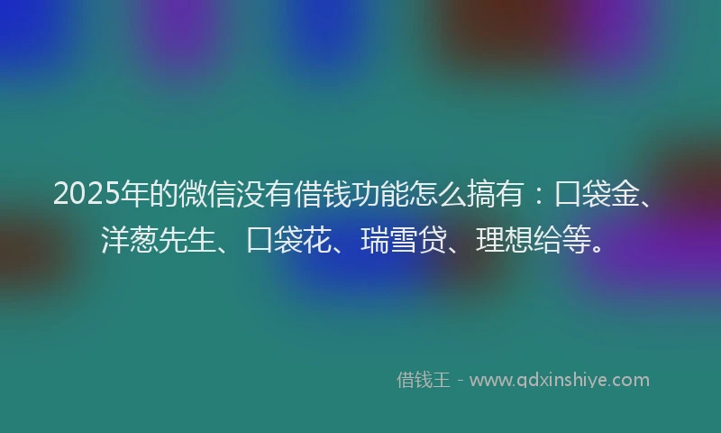 2025年的微信没有借钱功能怎么搞有：口袋金、洋葱先生、口袋花、瑞雪贷、理想给等。