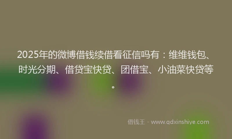 2025年的微博借钱续借看征信吗有：维维钱包、时光分期、借贷宝快贷、团借宝、小油菜快贷等。
