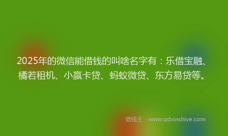 2025年的微信能借钱的叫啥名字有：乐借宝融、橘若租机、小赢卡贷、蚂蚁微贷、东方易贷等。