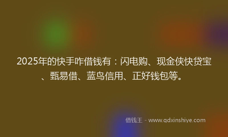 2025年的快手咋借钱有：闪电购、现金侠快贷宝、甄易借、蓝鸟信用、正好钱包等。