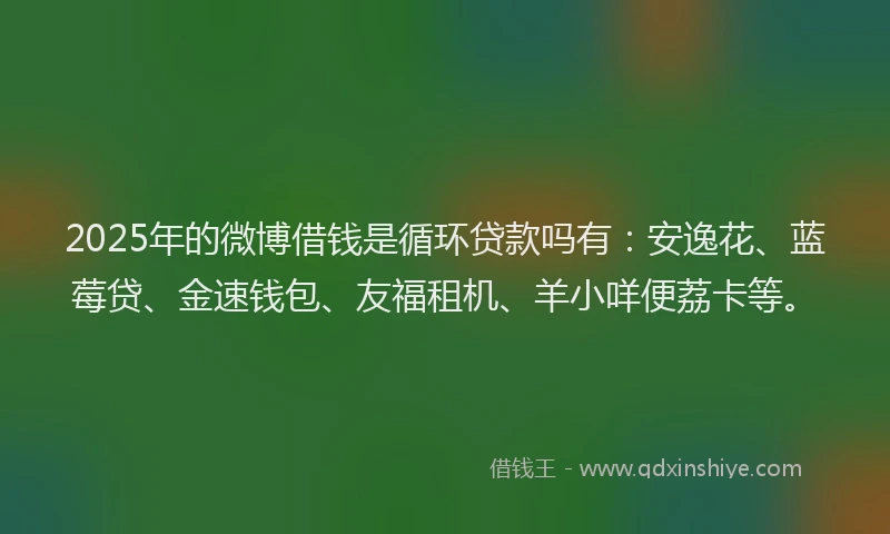 2025年的微博借钱是循环贷款吗有：安逸花、蓝莓贷、金速钱包、友福租机、羊小咩便荔卡等。