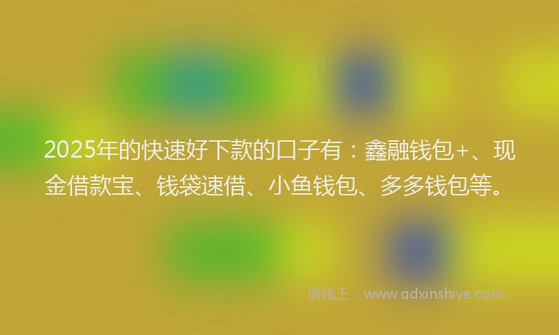 2025年的快速好下款的口子有：鑫融钱包+、现金借款宝、钱袋速借、小鱼钱包、多多钱包等。